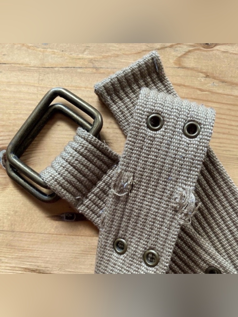 46” D-Ring Tan Destructed Canvas Rivet Belt EUC